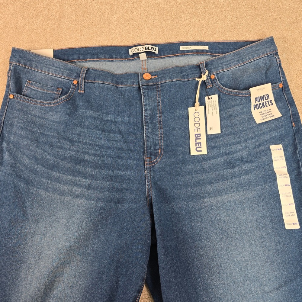 Code Bleu Chelsea Capri Jeans Bluebell Wash‎ Tummy Panel Studded Plus Size 24W